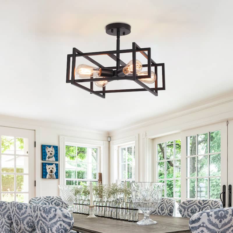 4 - Industrial Semi Flush Mount Ceiling Light Fixture - 15in - N/A