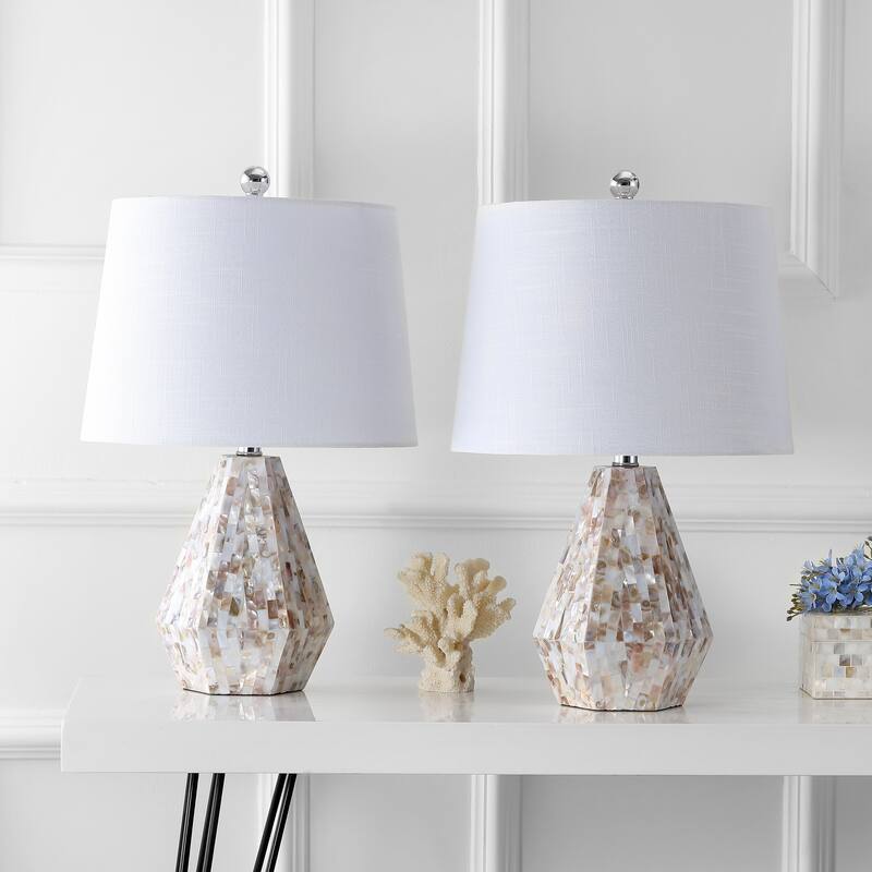 JONATHAN Y Jocelyn 21" Seashell LED Table Lamp, Natural Ivory (Set of 2)