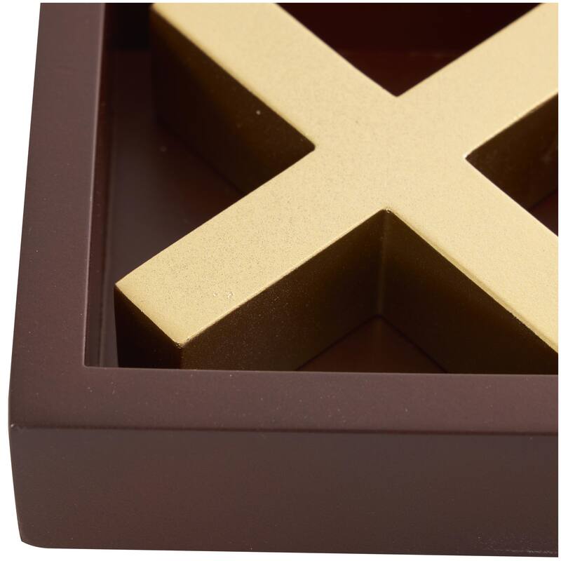Wooden Tic Tac Toe Game Set with Gold X and O Pieces - Brown - Roche River Decor