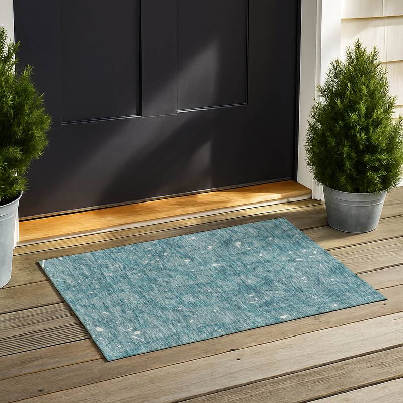 Machine Washable Indoor/ Outdoor Modern Campo Chantille Rug - Teal - 1'8" x 2'6"