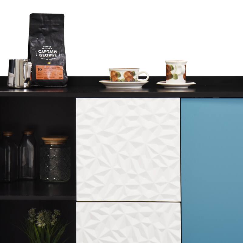 Modern Sideboard Buffet Cabinet with 2 Drawers and 2 Open Storage Compartment