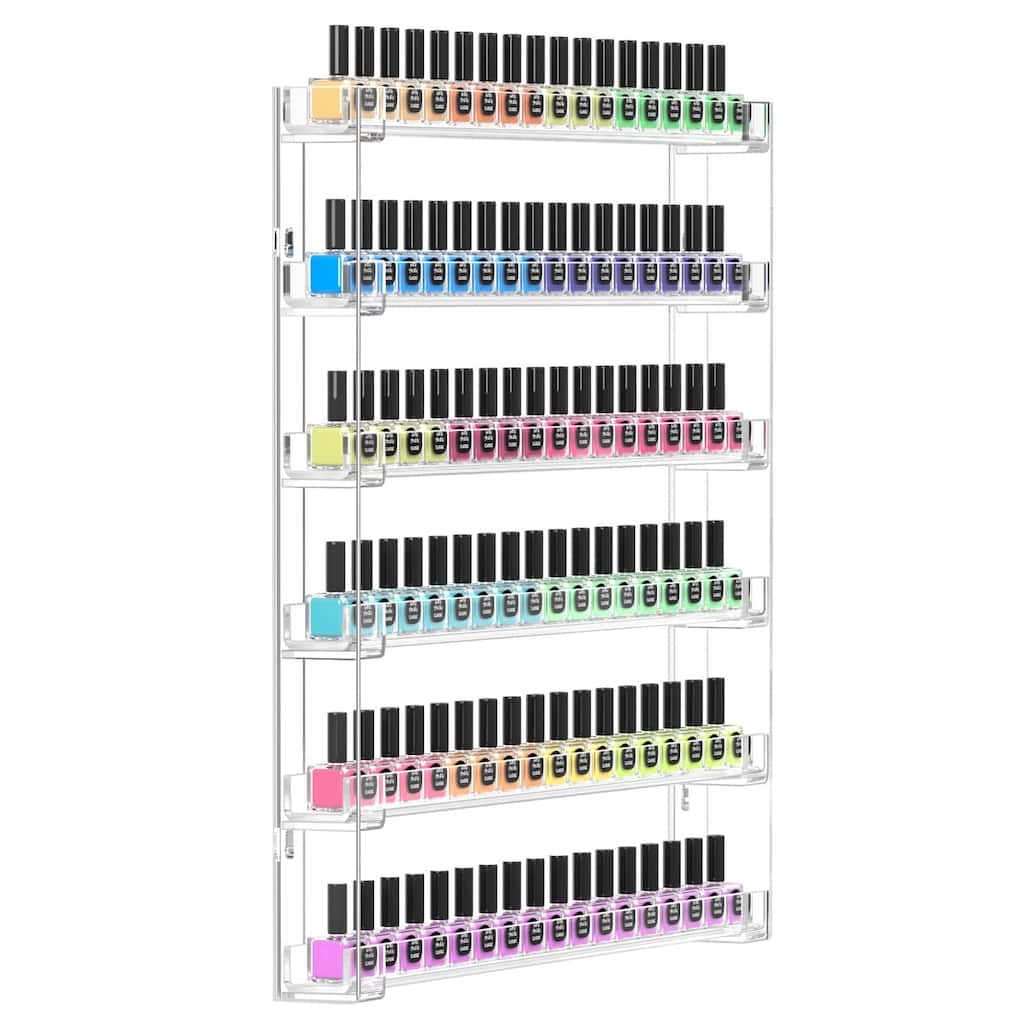 21 * 21 Inch Nail Polish Wall Rack, Easy to Install, Clear Acrylic Nail Polish Display Holder Organizer 6 Tier