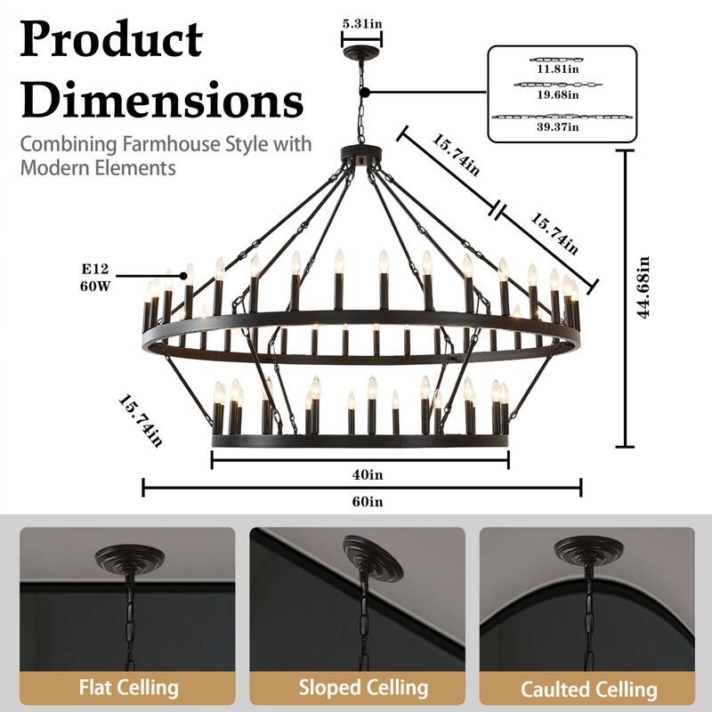 2 Tier Wagon Wheel Chandelier Large Farmhouse Rustic Round Chandeliers