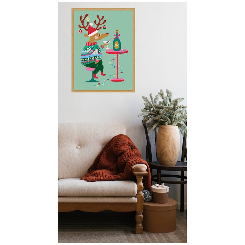 Kate and Laurel Framed Canvas Wine Deer by Rachel Lee