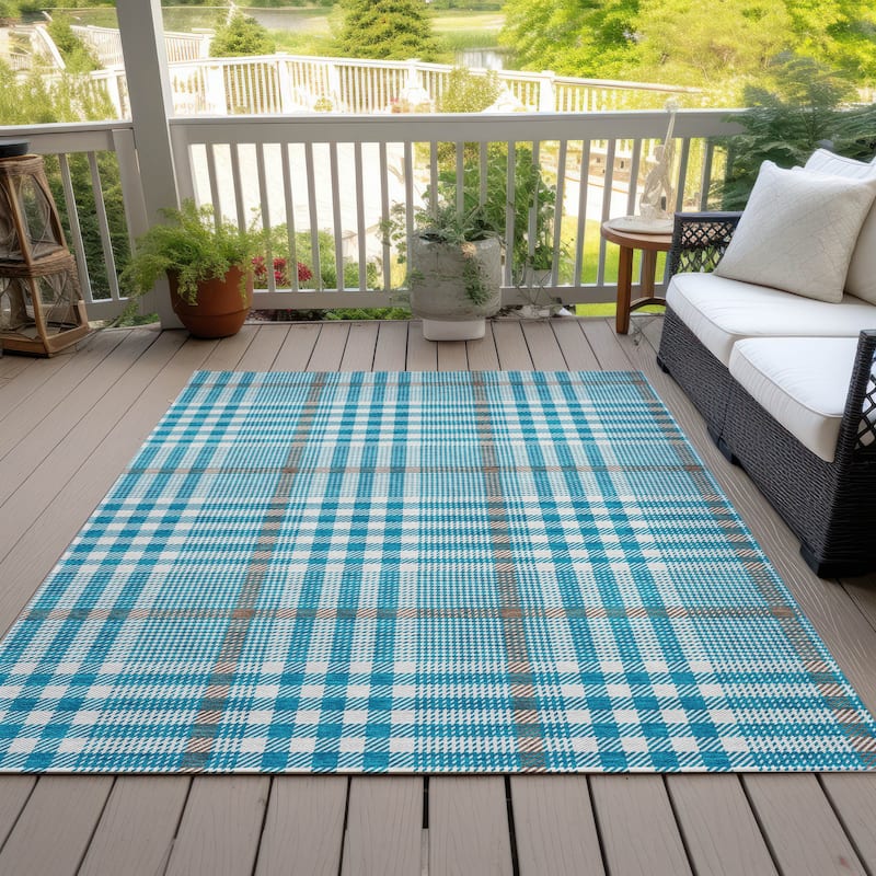 Machine Washable Indoor/ Outdoor Plaid Chantille Rug