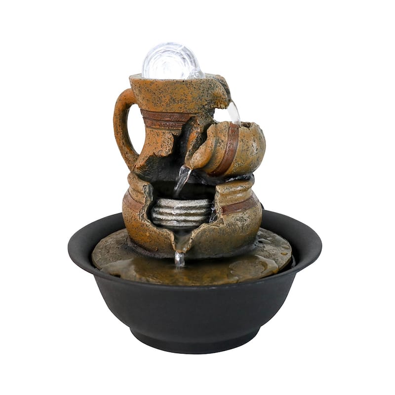 6-Tier Rock Water Fountain w/LED Lights - Outdoor Waterfall for Garden