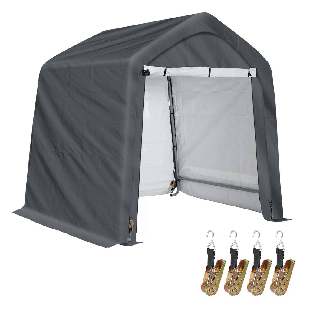 Aoodor Heavy Duty Storage Shelter, Portable Shed Carport with Roll-up Zipper Door ,Waterproof and UV Resistant - 6'×6'