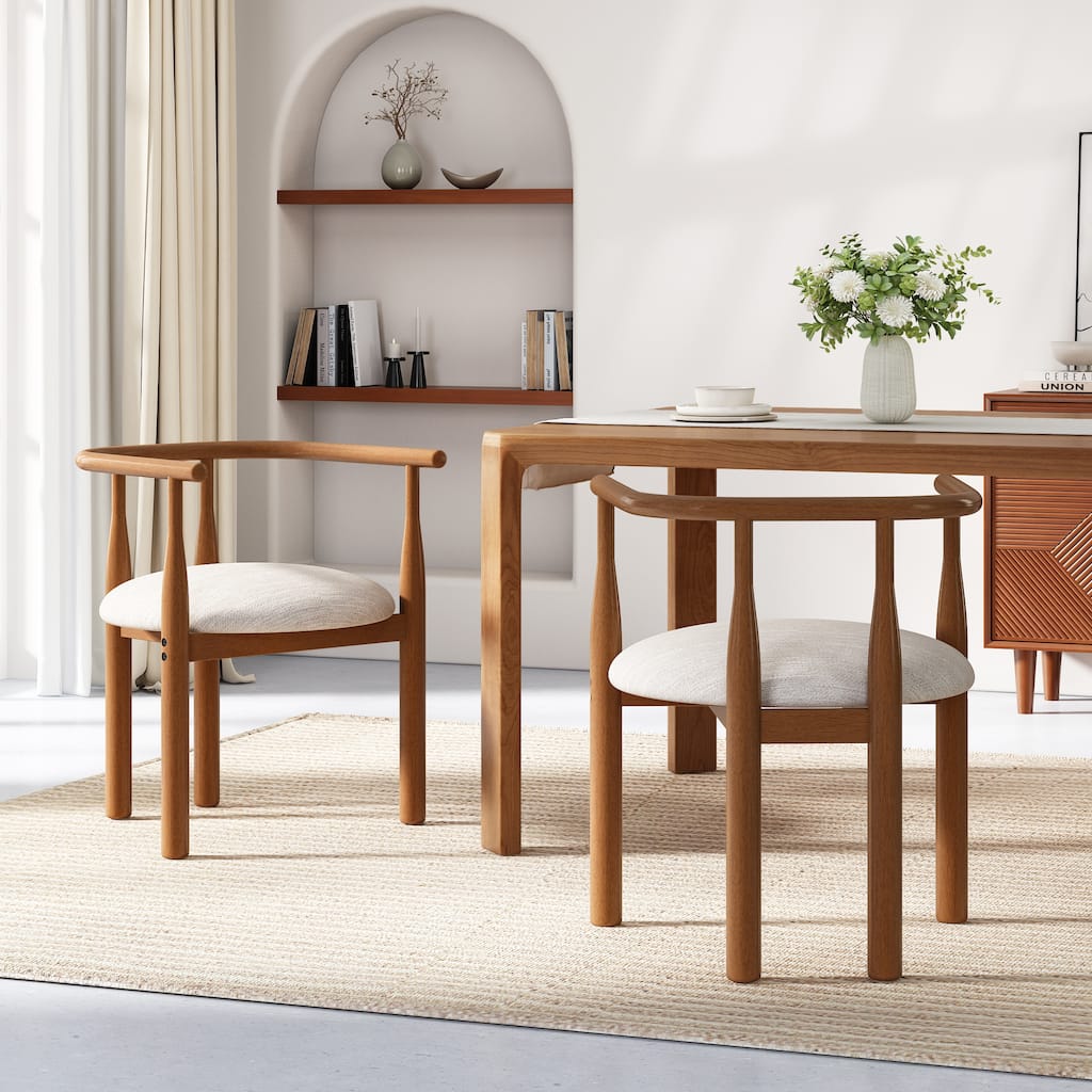 Haven Mid-Century Modern Rubberwood Dining Chairs with Cushioned Seat - Set of 2