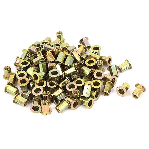 M4 Flat Head Hexagon Rivet Nut Rivnut Insert Nutsert Gold Tone 100pcs