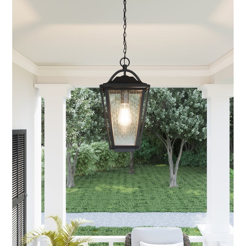 Darius 1-Light Outdoor Hanging Lantern in Earth Black