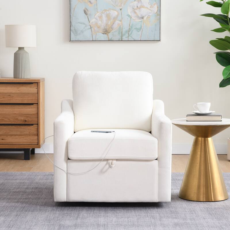 Swivel Arm Chair With Soft Chenille Fabric, Comfy Accent Chair,With Usb+Type-C Charging And Book Pocket,1 Pc