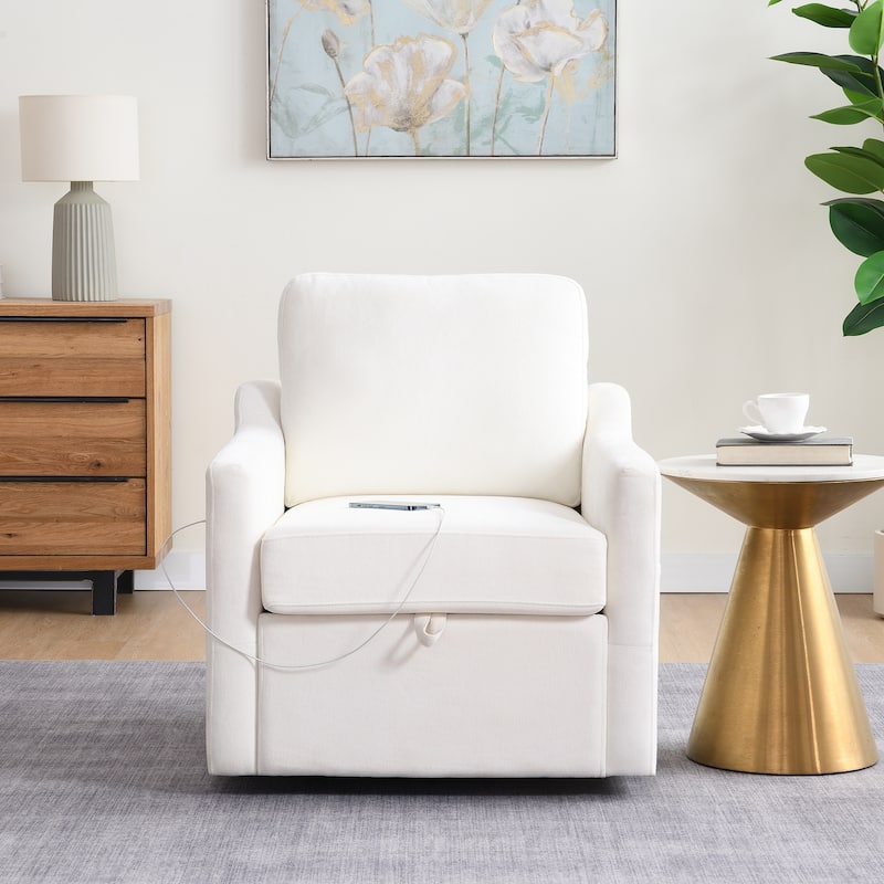 Swivel Arm Chair with Soft Chenille Fabric, Comfy Accent Chair, With USB+TYPE-C Charging and Book Pocket, 1 PC