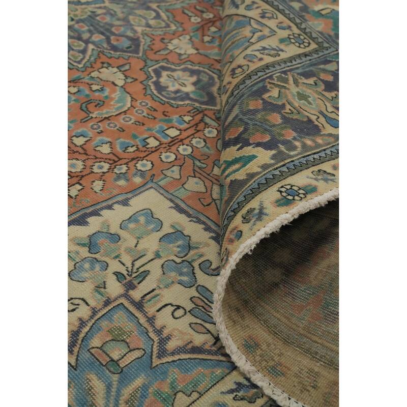 Hand Knotted Oriental 100% Wool Carpet Traditional Floral Oranges & Rust Tabriz Area Rug - 9' 7'' X 6' 4''