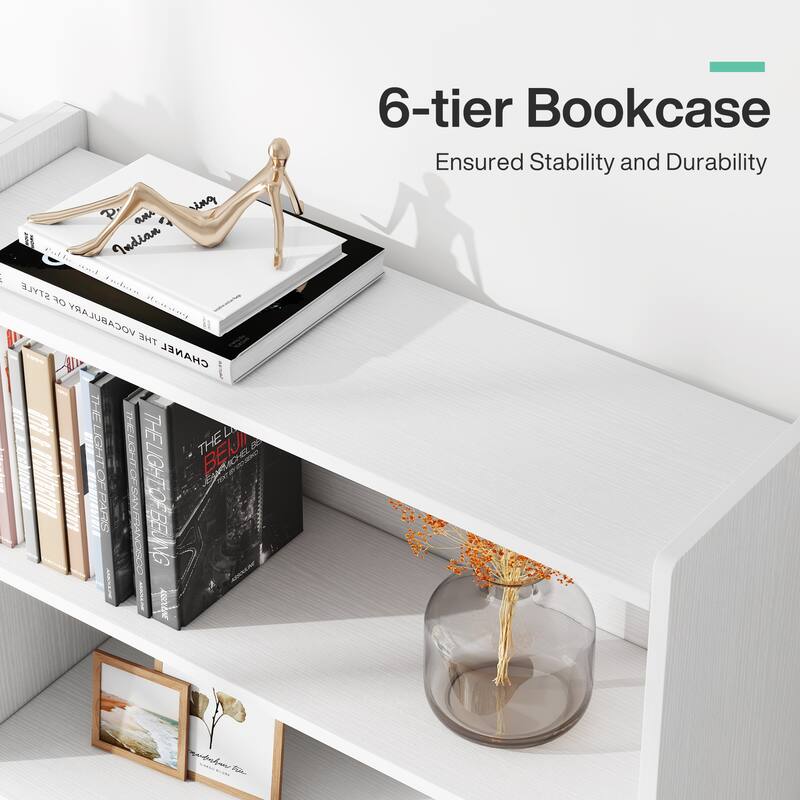 Modern 6 Tier Tall Bookcase with Storage Shelves