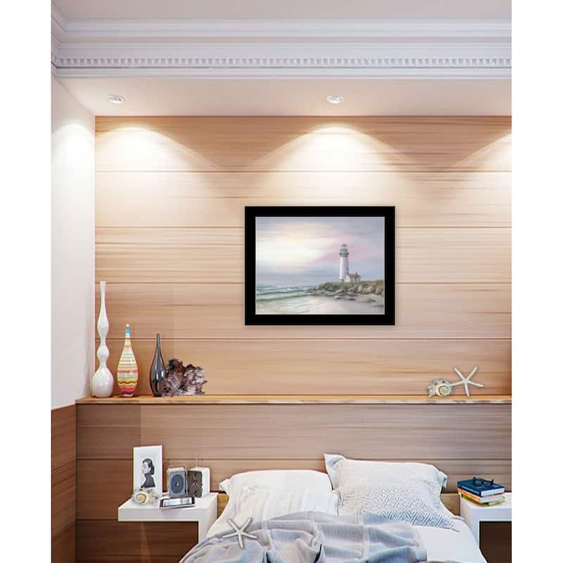 TrendyDecor4U Coastal "Lighthouse at Sunset" Framed Print Wall Art