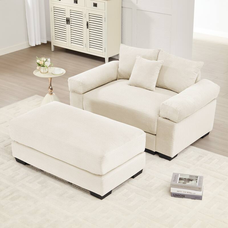 Roomfitters 54.3" Oversized Cloud Modular Sofa & Ottoman, Corduroy Deep Seat Couch with Thick Armrests
