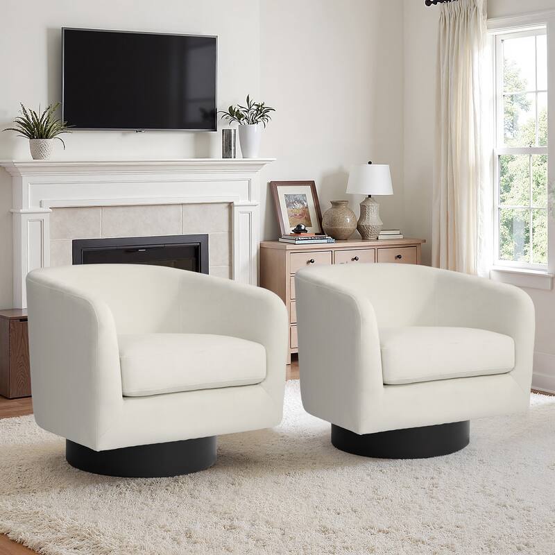 2 Set 360-Degree Swivel Round Barrel Chair Velvet Accent Chairs