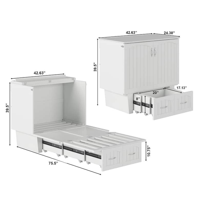 Sydney Twin Murphy Bed Chest with 6 inch Mattress