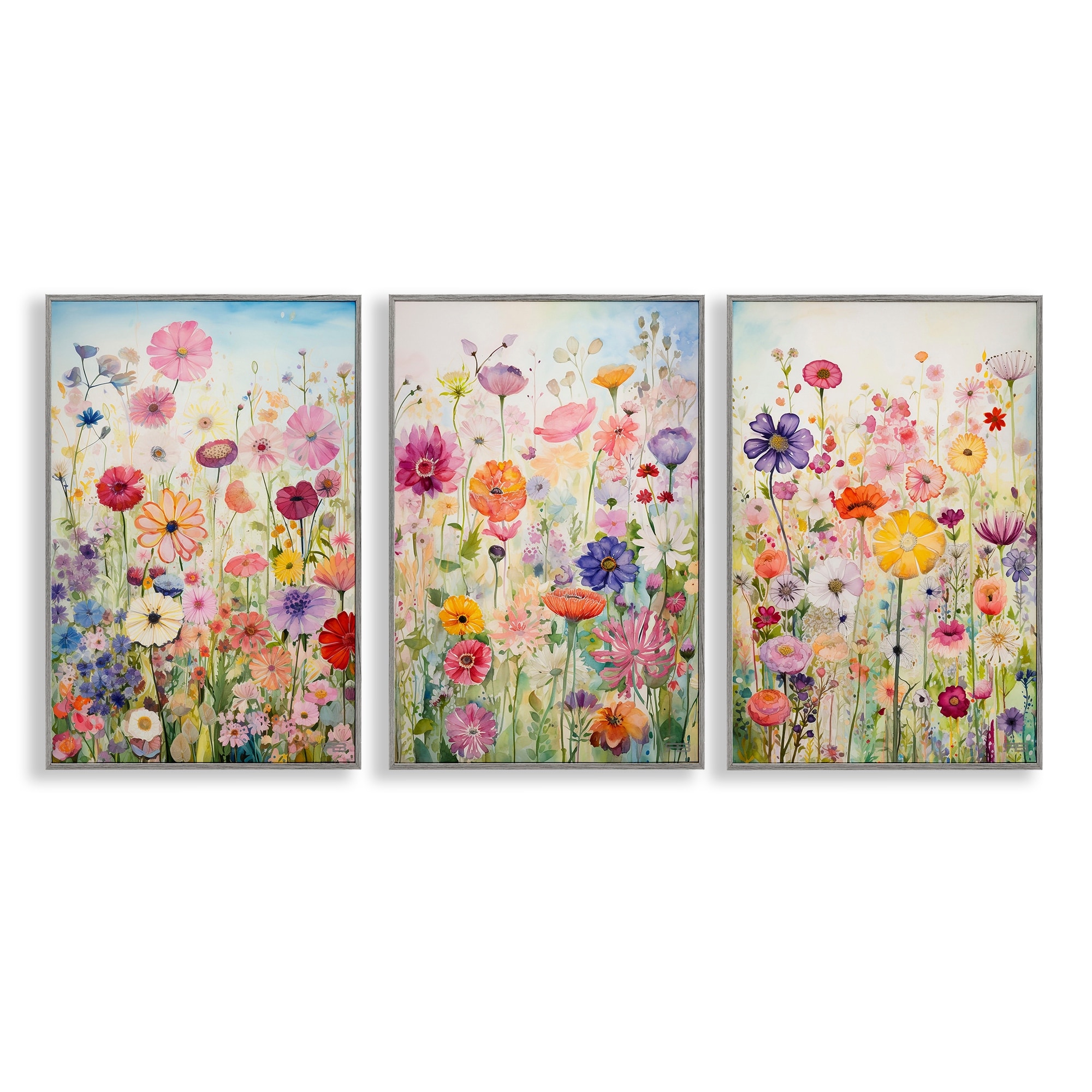 Stupell Bold Flower Meadow Horizon Framed Giclee Art Design By RB (Set of 3)