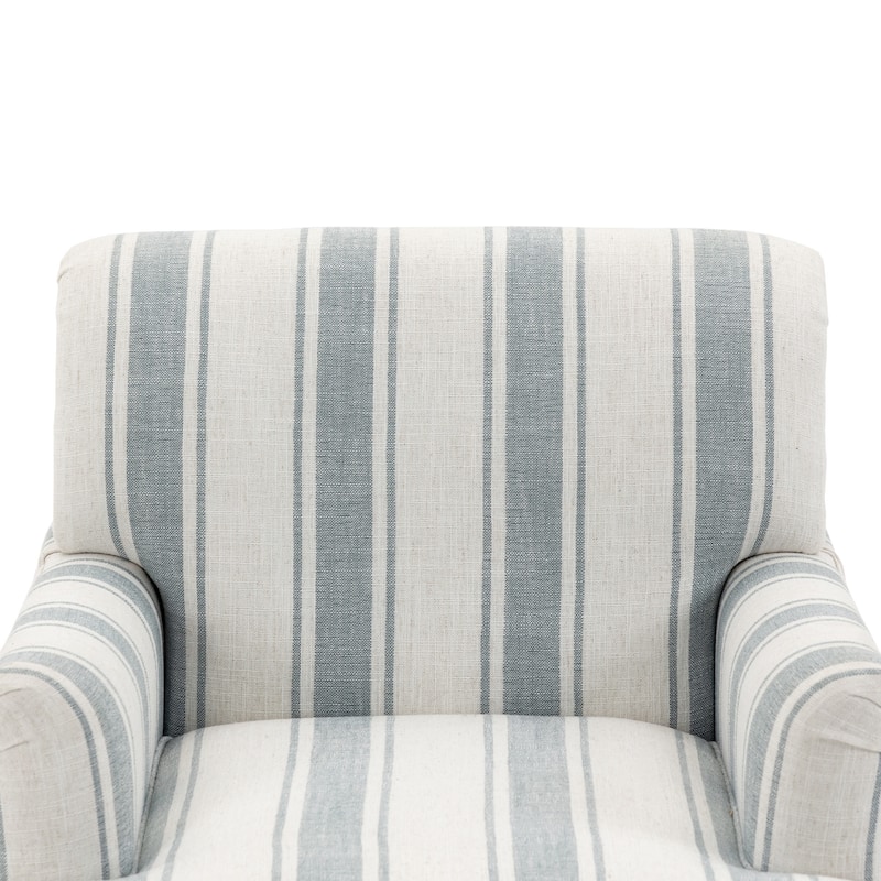 Set 2 Striped Upholstered Linen Armchair with Brass Nailhead Trim