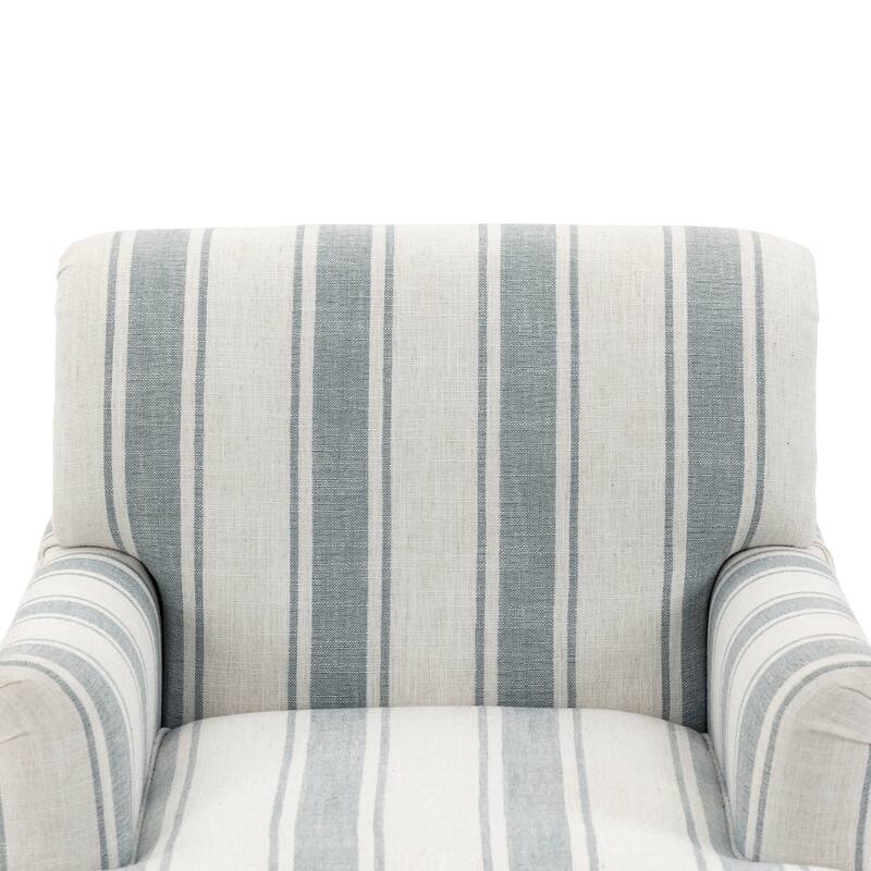 Striped Upholstered Linen Armchair with Brass Nailhead Trim