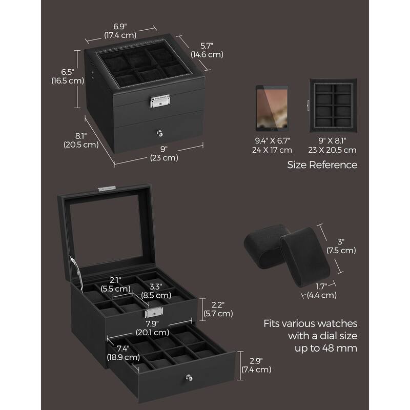 Classic Watch Storage Box with Two Layers and Multiple Compartments and Soft Velvet Cushioning