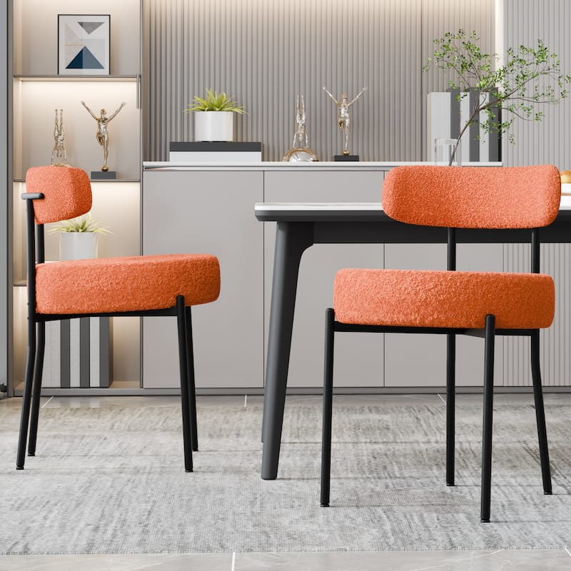 XINMICS Upholstered Boucle Dining Chairs with Black Metal Legs