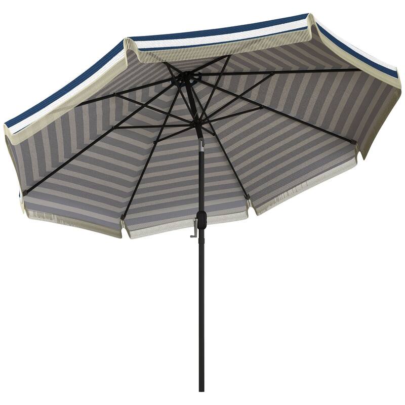 Outsunny 9ft Patio Umbrella with Push Button Tilt and Crank, Ruffled Outdoor Market Table Umbrella with Tassles and 8 Ribs
