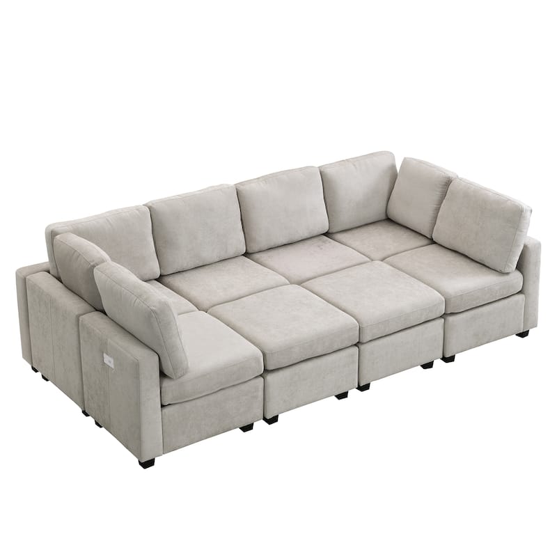 103" 6 Seat Modular Sectional Sofa Set with Ottoman and USB Ports