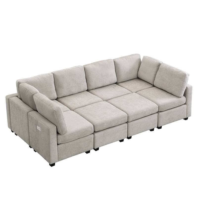 103" Chenille U-Shape Sectional Sofa 6-Seat Convertible Sleeper with 2 Ottomans and 3 USB Ports