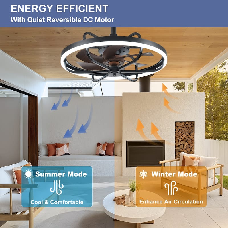 Waterproof Outdoor Ceiling Fan with Light - 20-Inch IP65 Plug-in, Remote App Control, 6-Speed Gazebo/Patio