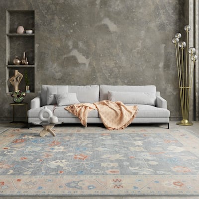Hand Knotted Oushak Slate All-Over Wool Traditional Oriental Area Rug - 9' x 12'