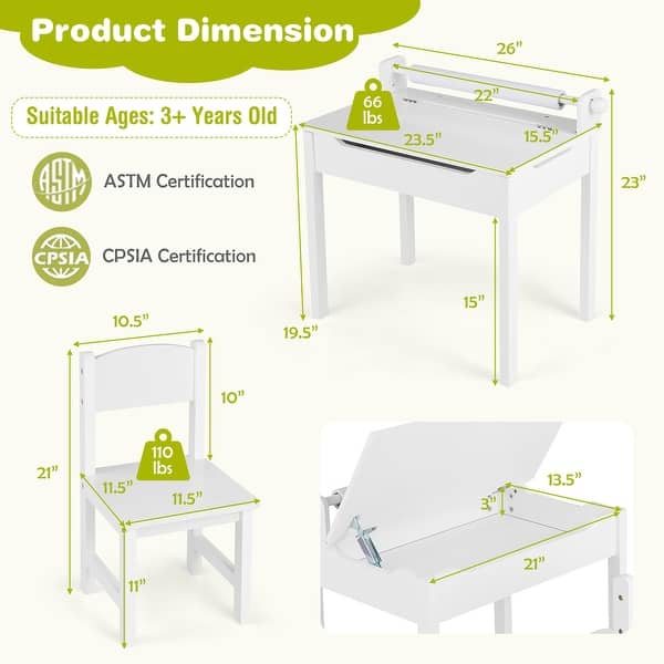 Toddler Craft Table & Chair Set Kids Art Table w/ Paper Roll Holder