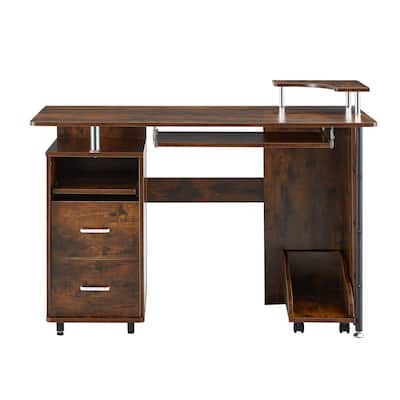 Wood Cmputer Desk Office Table wDroller, File Cabinet, Planting Shelf