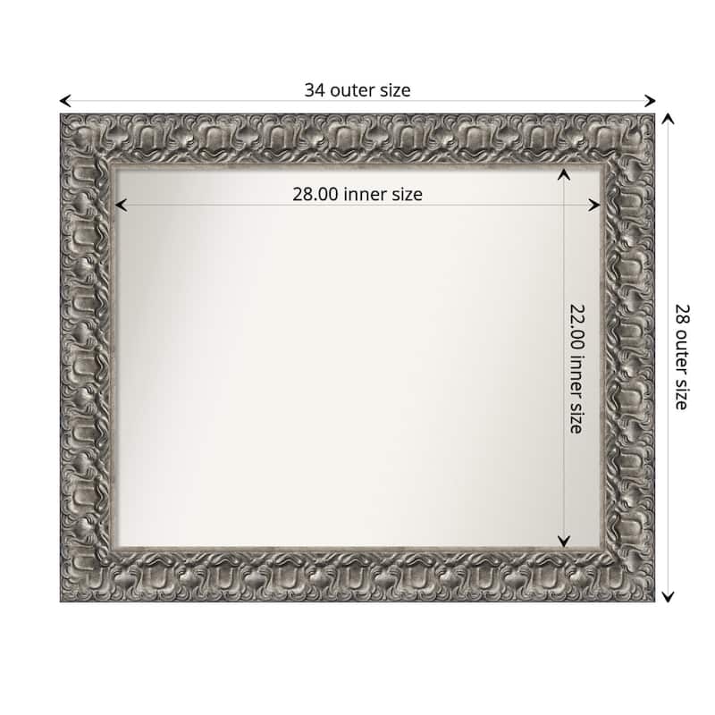 Non-Beveled Wood Wall Mirror - Silver Luxor Frame - 34 x 28 in - Silver Luxor