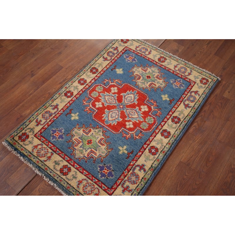 Blue Traditional Kazak Foyer Rug Hand-Knotted Wool Carpet - 2'1" x 3'1"