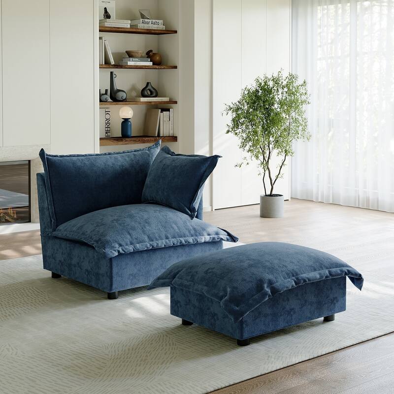 Casual 40"W Oversized Soft Comfy Cloud Chenille Chaise Lounge with Ottoman