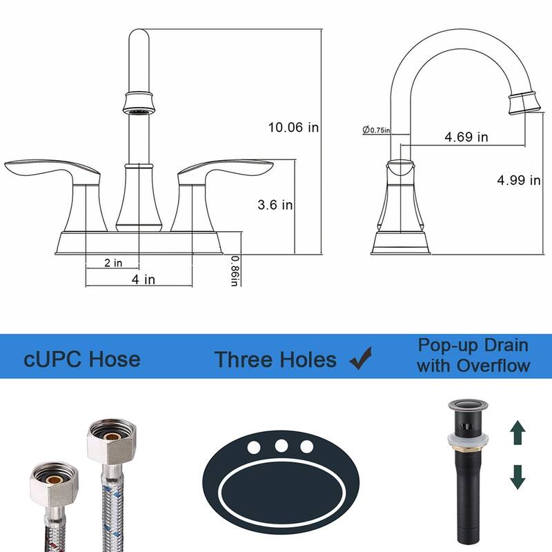 2-Handle Bathroom Vanity Sink Faucet with Pop-up Drain and Supply Hose