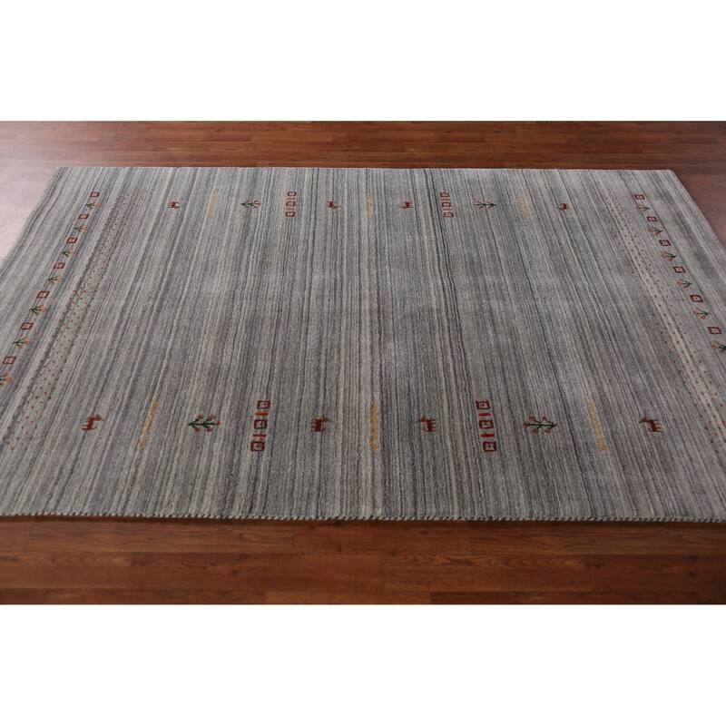 Hand Knotted Oriental 100% Wool Carpet Tribal Animal Pictorial Greys & Charcoal Gabbeh Area Rug - 8' 0'' X 5' 0''