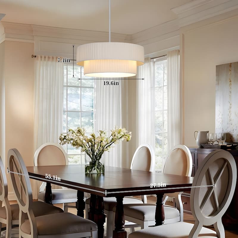 Modern 3-Light Drum Chandelier Fabric Shade Ceiling Hanging Pendant