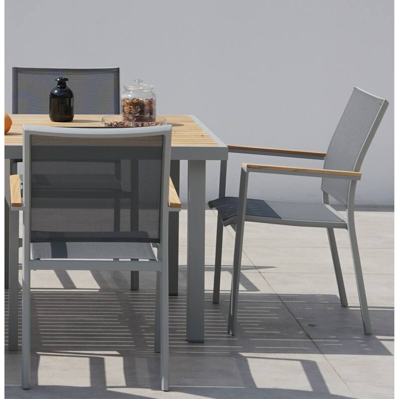 Catania Grey Seagull 9-Piece Aluminum Outdoor Dining Set with Sling Set in Pewter - N/A