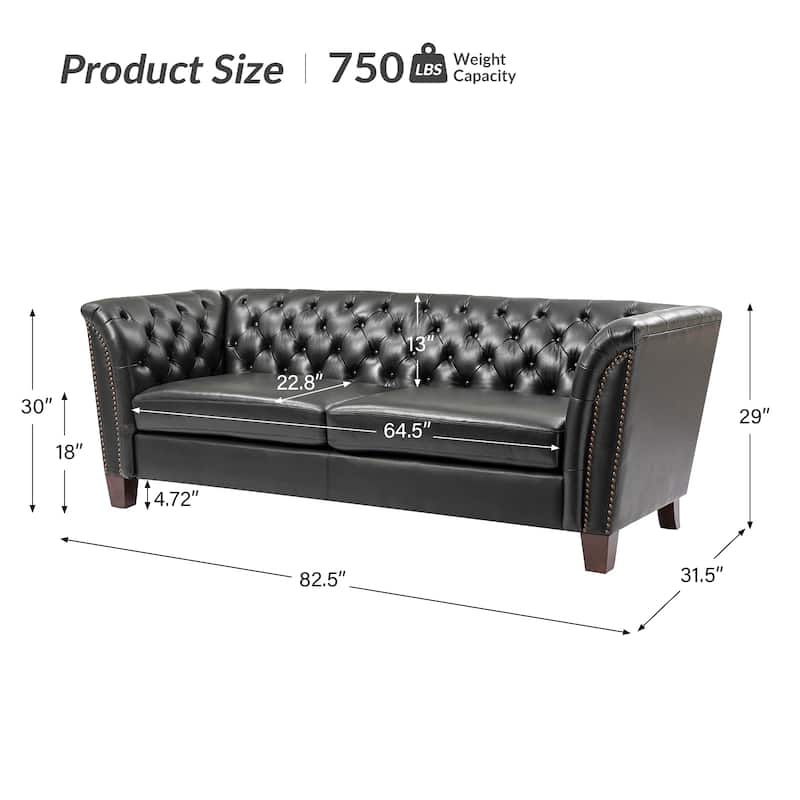 Regina 82.5" Tufted Genuine Leather Sofa Couch for Living Room By HULALA HOME