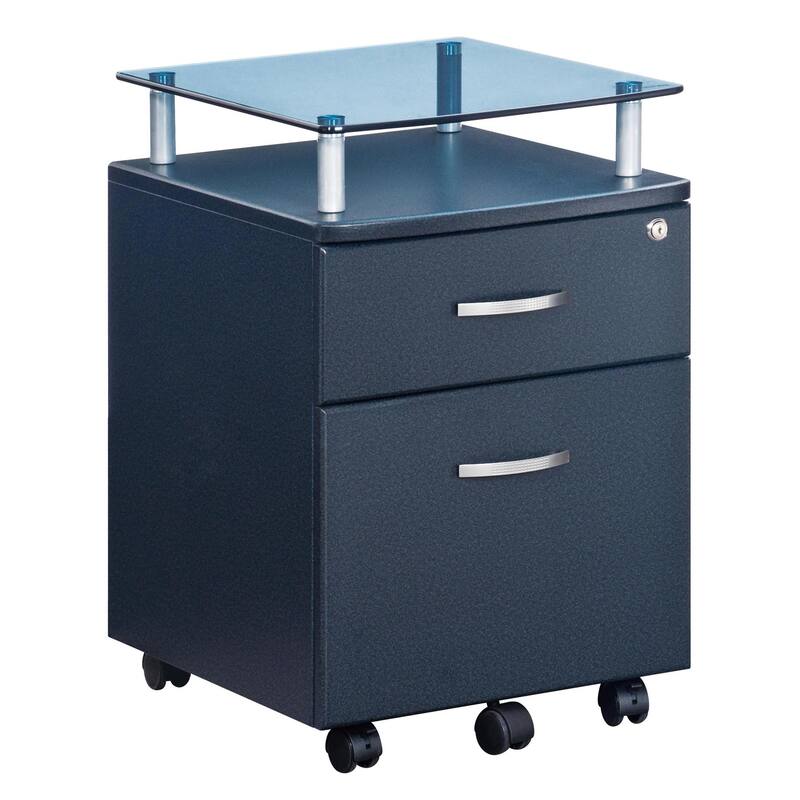 Graphite Mobile Rolling File Cabinet with Glass Top