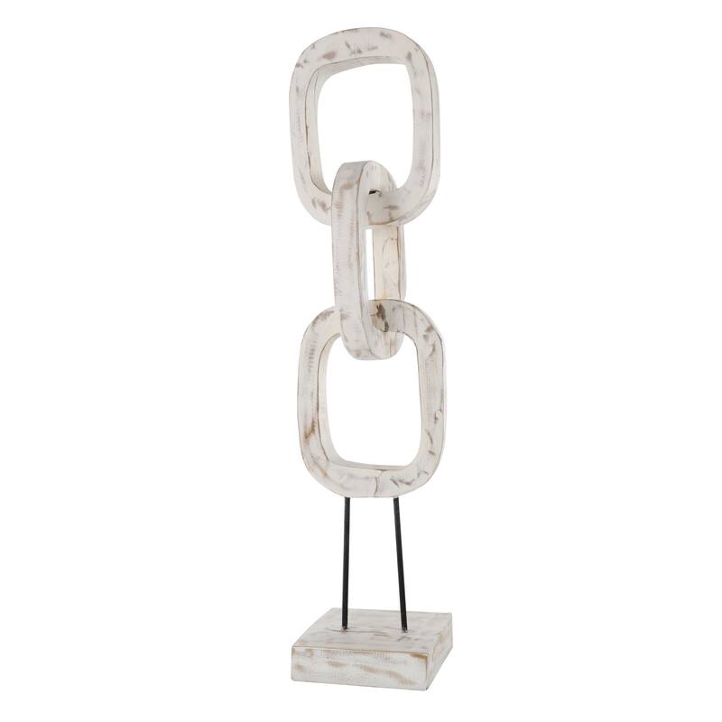 Black or Cream Teak Wood Tall 3 Link Chain Sculpture with Stand