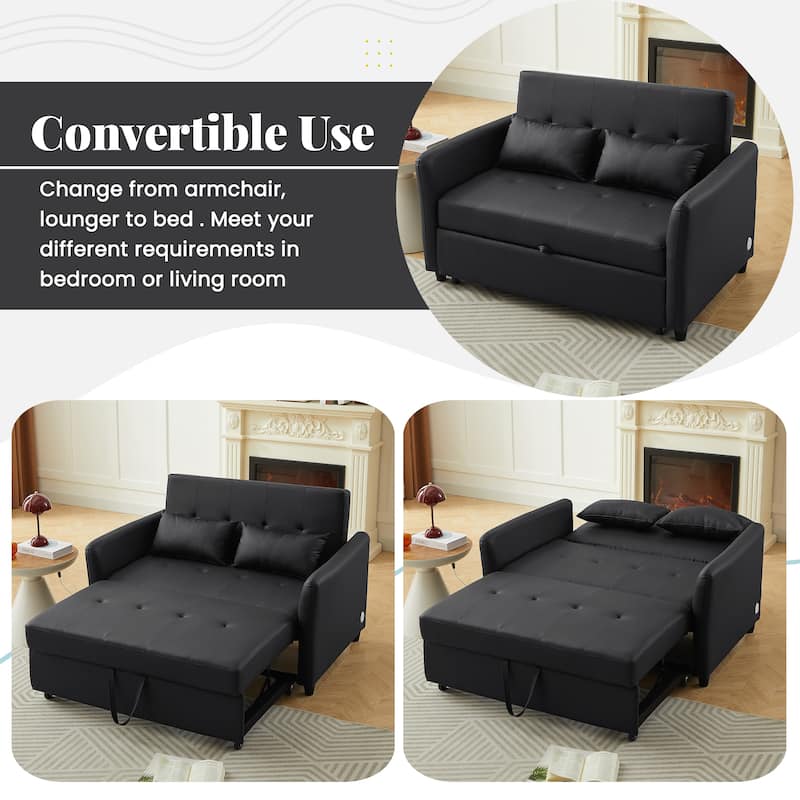 51.57" Convertible Sleeper Bed, Adjustable Oversized Armchair with Pull-Out Design and Three USB Ports for Small Spaces