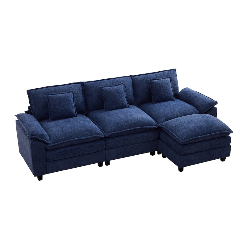 Modular Chenille Sectional Sofa with Ottomans, Deep Seat, Wide Padded Armrests, 2-Seat / 3-Seat / 4-Seat Options