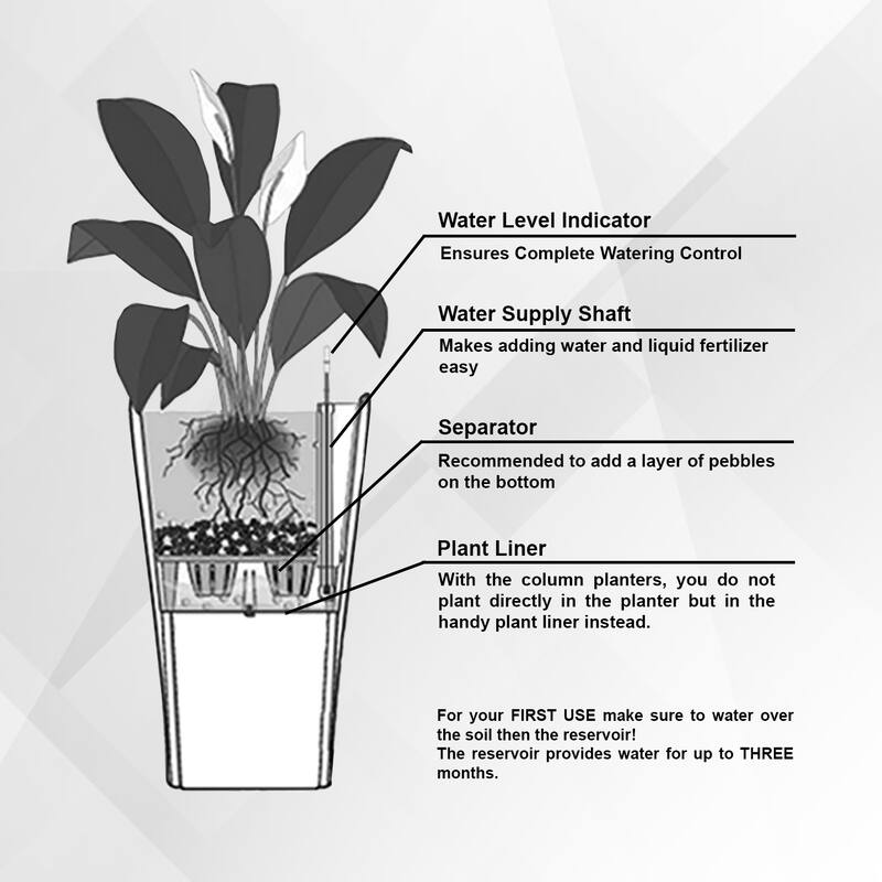 XBrand 21" H Plastic Self Watering Indoor Outdoor Tall Round Planter Pot w/Glossy Finish, Decorative Gardening Pot