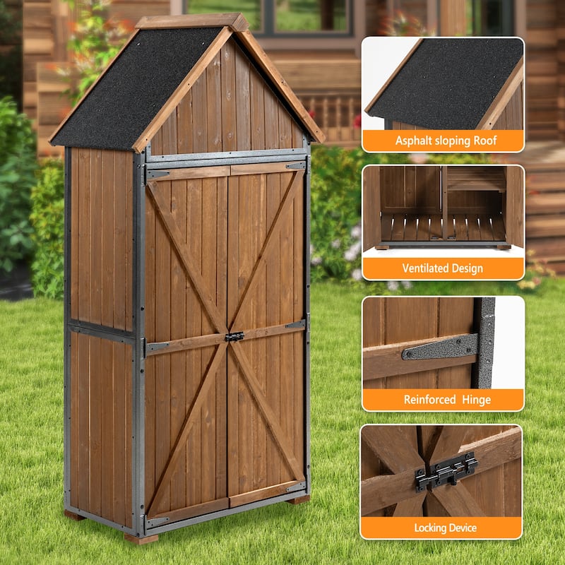 Outdoor Storage Cabinet, Garden Shed Tool Shed with Metal Frame Structure for Backyard Garden Patio Lawn (Brown)