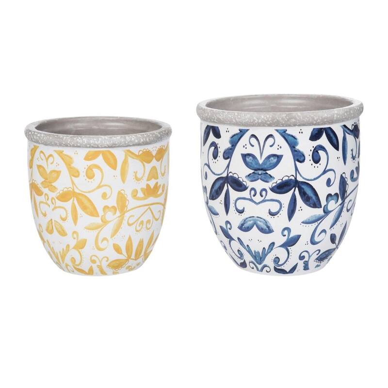 Transpac Cement Citrus Indigo Planters Set of 2 Home Decorations Spring