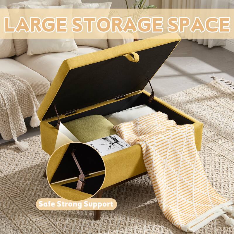 Mid-century modern square coffee table storage bench, assembled, suitable for living room